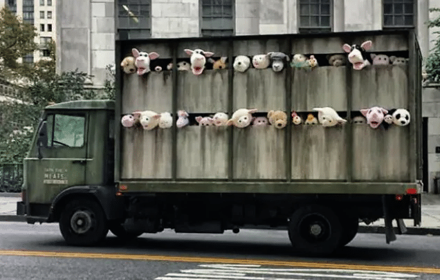 BANKSY ENVOIE DES PELUCHES À L’ABATTOIR